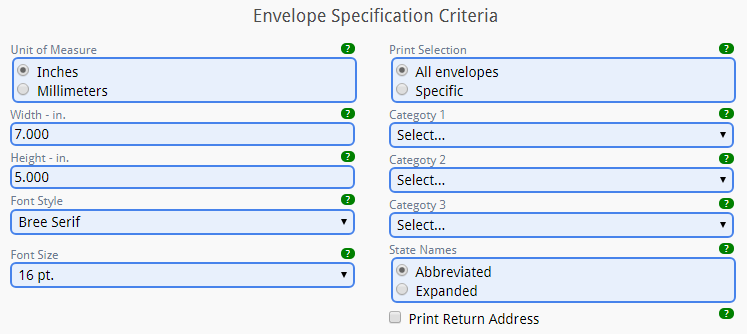 Envelope specification